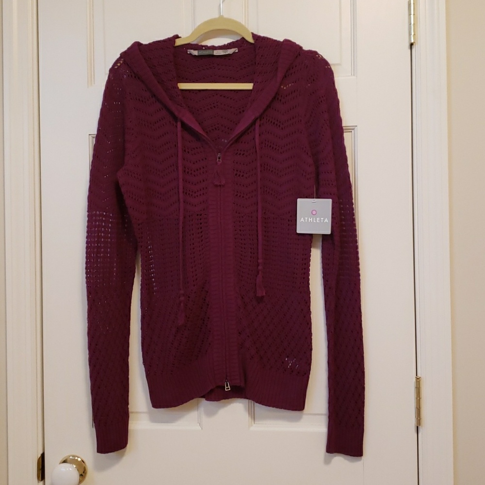 Athleta Open Knit Cardigan.  Zip front w/hood. NWT
